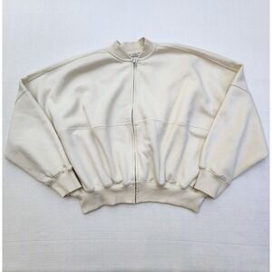 Zara Women's Sz L Bomber Oversized Cropped Full Zip Dolman Sweatshirt Athleisure